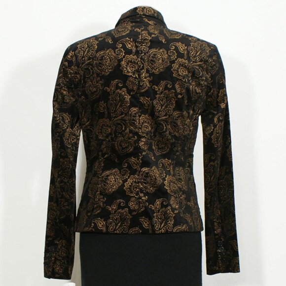 LAUREN Ralph Lauren black and dark gold velvet brocade evening jacket - Picture 4 of 8
